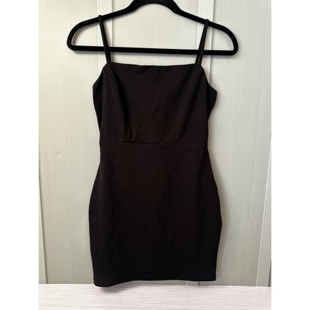 Windsor Black Bow Back Bodycon Mini Dress Square Neck Spaghetti Strap Large